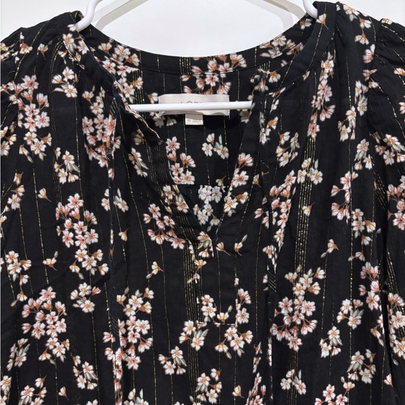 Women's Loft Black Shimmer Floral Tie Neck‎ Blouse Size XS - Picture 4 of 10